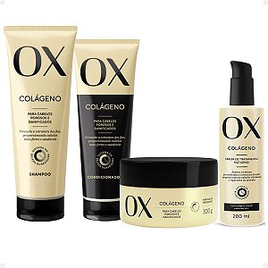 Kit Ox Colágeno: Shampoo 200ml, Condicionador 170ml, Máscara e Sérum Tratamento Noturno