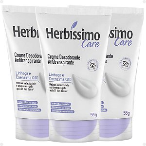 Kit Herbíssimo Care Linhaça e Coenzima Q10: 3 Cremes Desodorante 55g
