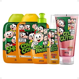 Kit Cia da Natureza Mônica Kids: Shampoo, Condicionador, Creme, Spray e Gel Glitter