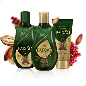 Kit Paixão Cacau E Pimenta Rosa: Deo Corporal, Óleo Corporal e Loção De Mãos
