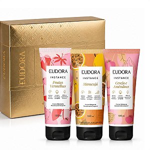 Kit Eudora Instance Creme Desodorante Corporal: Frutas Vermelhas, Marácuja e Cereja e Amêndoas 180ml