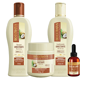 Kit Bio Extratus Umectante Óleo de Coco: Shampoo 250ml, Condicionador 250ml, Banho de Creme 250g e Óleo de Coco 40ml