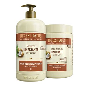 Kit Bio Extratus Umectante Óleo de Coco: Shampoo 1L e Banho de Creme 1kg