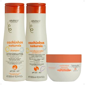 Kit Arvensis Cachinhos Naturais Cabelos Ondulados e Cacheados: Shampoo 300ml, Condicionador 300ml e Máscara 250g
