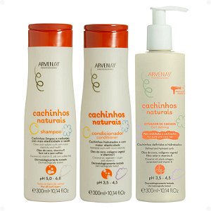 Kit Arvensis Cachinhos Naturais Cabelos Ondulados e Cacheados: Shampoo 300ml, Condicionador 300ml e Ativador de Cachos 300ml