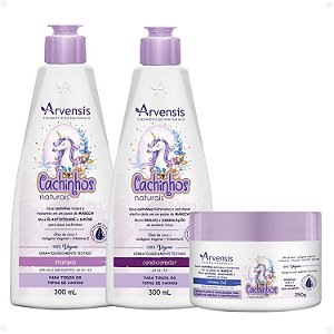 Kit Arvensis Cachinhos Naturais Cabelos Crespos e Crespíssimos: Shampoo 300ml, Condicionador 300ml e Creme 2x1 250g