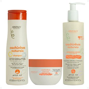 Kit Arvensis Cachinhos Naturais Cabelos Ondulados e Cacheados: Shampoo 300ml, Máscara 250g e Ativador de Cachos 300ml
