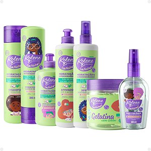 Kit Kolene Cachinhos: Shampoo, Condicionador, Creme para Pentear, Ativador de Cachos, Spray Desembaraçante, Gelatina e Deo Colônia