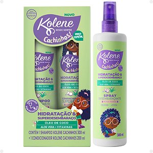 Kit Kolene Cachinhos: Shampoo 300ml, Condicionador 200ml e Spray Desembaraçante