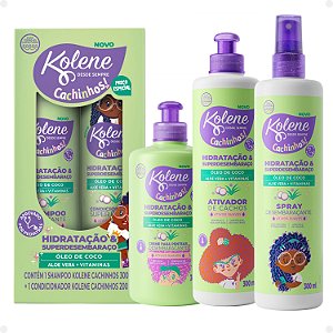 Kit Kolene Cachinhos: Shampoo 300ml, Condicionador 200ml, Creme para Pentear, Ativador de Cachos e Spray Desembaraçante