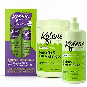 Kit Kolene Curvaturas Nutrição e Ultradefinição: Shampoo 300ml e Condicionador 200ml + Creme de Tratamento e Gel Creme 500g