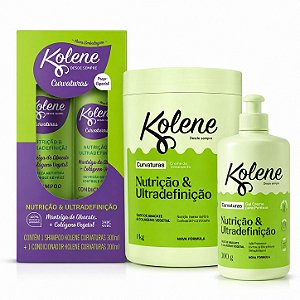 Kit Kolene Curvaturas Nutrição e Ultradefinição: Shampoo 300ml e Condicionador 200ml + Creme de Tratamento e Gel Creme 300g