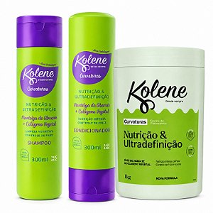 Kit Kolene Curvaturas Nutrição e Ultradefinição: Shampoo, Condicionador 300ml e Creme de Tratamento