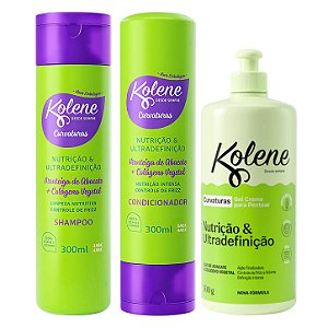 Kit Kolene Curvaturas Nutrição e Ultradefinição: Shampoo, Condicionador 300ml e Gel Creme 500g