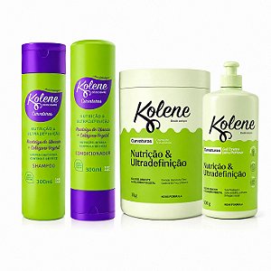 Kit Kolene Curvaturas Nutrição e Ultradefinição: Shampoo, Condicionador 300ml, Creme de Tratamento e Gel Creme 500g