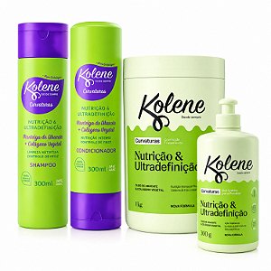 Kit Kolene Curvaturas Nutrição e Ultradefinição: Shampoo, Condicionador 300ml, Creme de Tratamento e Gel Creme 300g