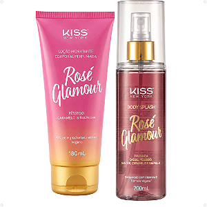 Kit Kiss New York Rosé Glamour: Body Splash 200ml e Loção Hidratante 180ml