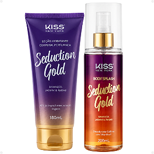 Kit Kiss New York Seduction Gold:Loção Hidratante 180ml e Body Splash 200ml