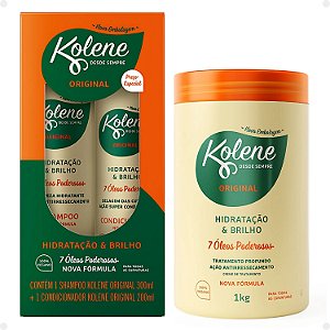 Kit Kolene Original Hidratação e Brilho: Shampoo 300ml e Condicionador 200ml + Creme de Tratamento 1Kg