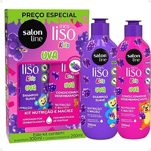 Kit Salon Line Meu Liso Kids: Shampoo 300ml e Condicionador 200ml Uva