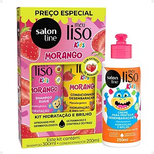 Kit Salon Line Meu Liso Kids: Shampoo 300ml e Condicionador 200ml Morango + Creme para Pentear 250ml