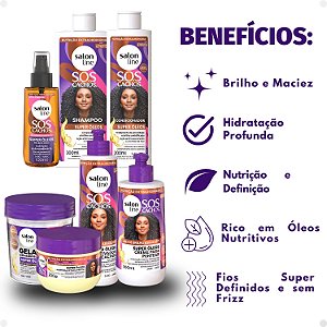 Kit Salon Line SOS Cachos Super Óleos: Shampoo 300ml e Condicionador 200ml + Creme Para Pentear 300ml, Ativador de Cachos 300ml, Máscara de Tratamento 300g, Gelatina 400g e Óleo de Tratamento 100ml