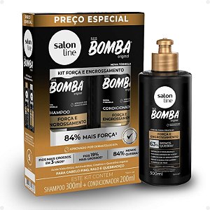 Kit Salon Line SOS Bomba Força e Engrossamento: Shampoo 300ml e Condicionador 200ml + Creme Para Pentear 300ml