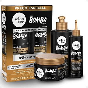 Kit Salon Line SOS Bomba Força e Engrossamento: Shampoo 300ml e Condicionador 200ml + Máscara Hidratante 300g, Creme Para Pentear 300g e Tônico Fortalecedor 100ml