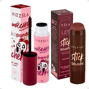 Kit Vizzela: Blush Stick Red e Máscara de Cílios No Panda Bordô