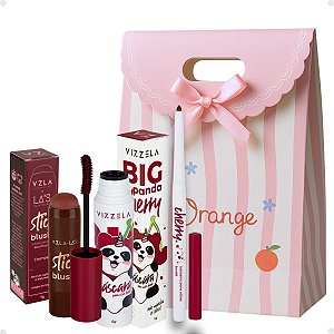 Kit Presente Vizzela: Lapiseira Cherry, Blush Stick Red, Máscara de Cílios No Panda Big Bordô