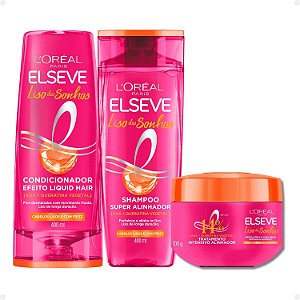Kit Elseve Liso dos Sonhos: Máscara Tratamento 300g + Shampoo e Condicionador 400ml