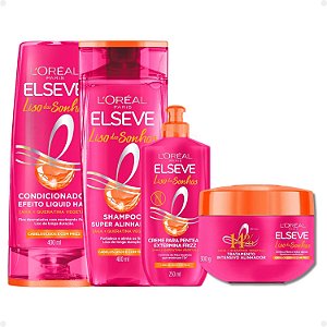 Kit Elseve Liso dos Sonhos: Máscara Tratamento 300g + Shampoo e Condicionador 400ml +  Creme para Pentear 250ml