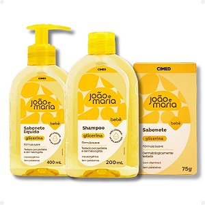 Kit João E Maria Cimed Glicerina: Sabonete Liquído 400ml, Shampoo 200ml E Sabonete em Barra 75g