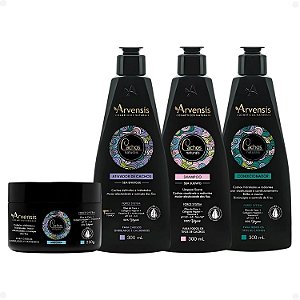 Kit Arvensis Cachos Naturais Cabelos Ondulados e Cacheados: Shampoo 300ml, Condicionador 300ml, Máscara 250g e Ativador de Cachos 300ml