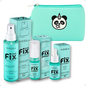 Kit Vizzela Fix: Primer Grip, Fixador Real E Blindagem Gotas + Necessarie