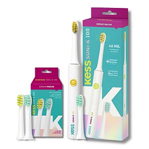Kit Kess Belliz Soni-K 100: 1 Escova Dental Elétrica com 1 Refil + 2 Refis Extras (Total 3 Refis)