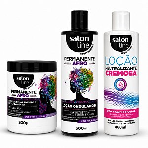 Kit Salon Line Permanente Afro: Loção Onduladora 500ml, Creme De Relaxamento 500g e Loção Neutralizante Cremosa 480ml