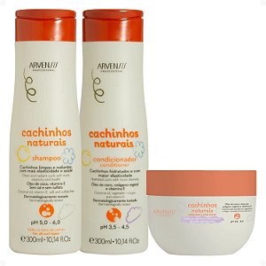 Kit Arvensis Cachinhos Naturais Cabelos Crespos e Crespíssimos: Shampoo 300ml, Condicionador 300ml e Máscara 250g