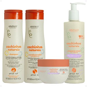 Kit Arvensis Cachinhos Naturais Cabelos Crespos e Crespíssimos: Shampoo 300ml, Condicionador 300ml, Máscara 250g e Ativador de Cachos 300ml
