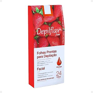 Folhas Prontas Facial Depilflax Morango Com 24 folhas