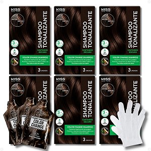 Kit Kiss New York Color Change: 6 Shampoos Tonalizantes Castanho Escuro