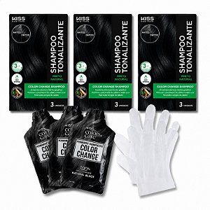 Kit Kiss New York Color Change: 3 Shampoos Tonalizantes Preto