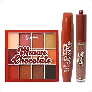 Kit Luisance Mauve Chocolate:1 Paleta  de Sombras , 1 Máscara para Cílios Marrom e 1 Lip Gloss Cor 01