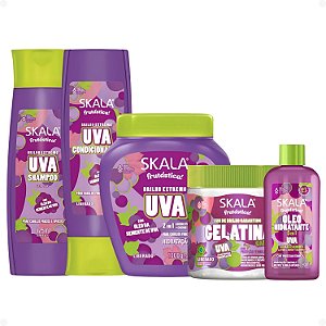 Kit Skala Frutástica Uva: Shampoo, Condicionador, Creme Tratamento 1000g, Gelatina e Óleo Hidratante 90ml
