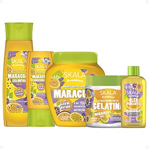Kit Skala Frutástica Maracujá: Shampoo, Condicionador, Creme Tratamento 1000g, Gelatina e Óleo Capilar 90ml