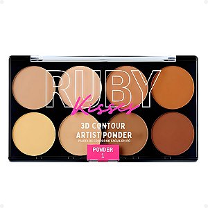 Paleta de Contorno Facial Em Pó Ruby Kisses 3D Contour Artist Powder 1 Light Medium