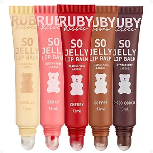 Kit Ruby Kisses So Jelly Lip Balm: Cherry, Coffee, Berry, Vanilla e Choco Cookie