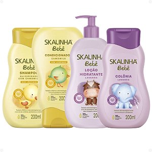 Kit Skalinha Bebê Glicerinado Com Camomila: Shampoo e Condicionador 200ml + Colônia E Loção Hidratante Lavanda 200ml