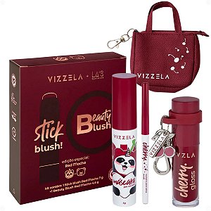 Kit Vizzela: Blush Stick e Compacto Red, Lapiseira, Gloss e Máscara de Cílios Big Cherry + Mimo