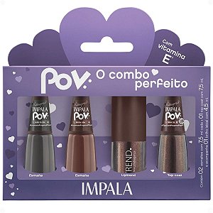 Kit Impala Pov Marcella: 2 Esmaltes, 1 Top Coat e 1 Gloss Labial